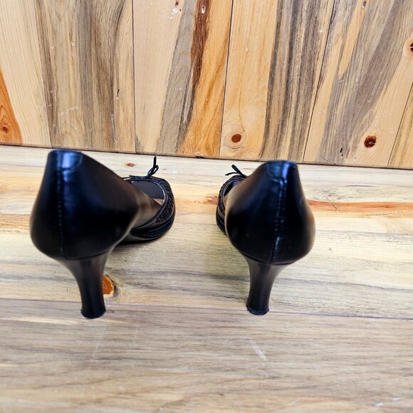 Sofft | Gillen Black Woven Leather Peep Toe Heels Size 9N - Picture 4 of 6